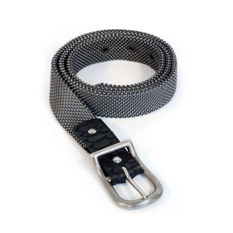 Leather belt in gray with V buckle 32 mm